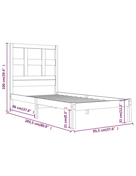 Giroletto Bianco in Legno Massello di Pino 90x200 cm