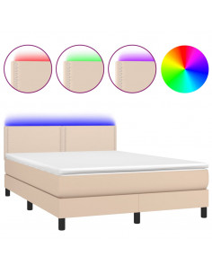 Giroletto Molle Materasso e LED Cappuccino 140x200cm Similpelle 2