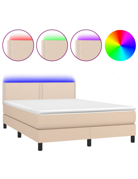 Giroletto Molle Materasso e LED Cappuccino 140x200cm Similpelle