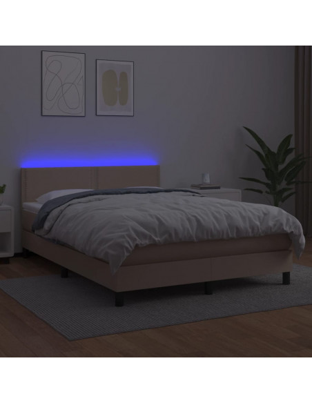 Giroletto Molle Materasso e LED Cappuccino 140x200cm Similpelle