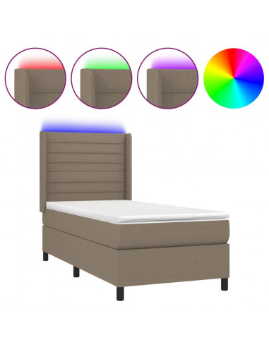 Letto a Molle con Materasso e LED Tortora 80x200 cm in Tessuto