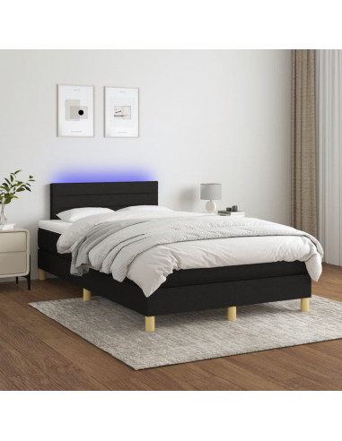 Letto a Molle con Materasso e LED Nero 120x190 cm in Tessuto