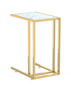 Tavolino per Computer Marmo Bianco 50x35x65 cm Vetro Temperato 2