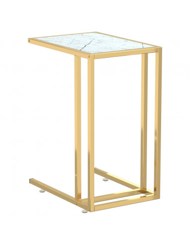 Tavolino per Computer Marmo Bianco 50x35x65 cm Vetro Temperato