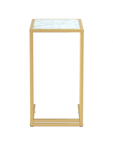 Tavolino per Computer Marmo Bianco 50x35x65 cm Vetro Temperato