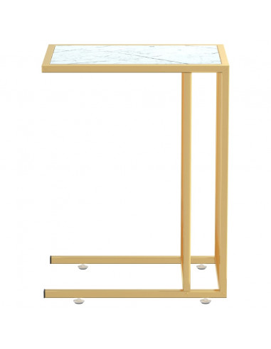 Tavolino per Computer Marmo Bianco 50x35x65 cm Vetro Temperato