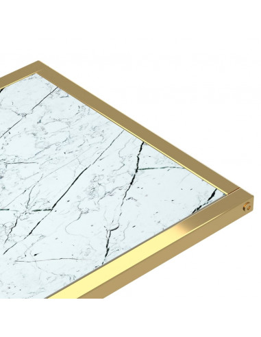 Tavolino per Computer Marmo Bianco 50x35x65 cm Vetro Temperato