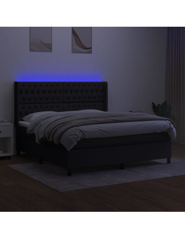 Letto a Molle con Materasso e LED Nero 160x200 cm in Tessuto