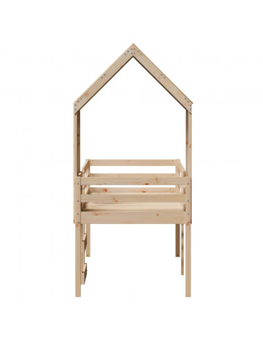 Letto a Soppalco con Tetto 75x190 cm in Legno Massello di Pino