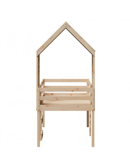 Letto a Soppalco con Tetto 75x190 cm in Legno Massello di Pino