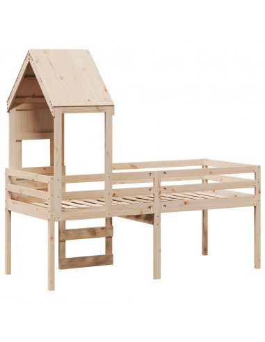 Letto a Soppalco con Tetto 75x190 cm in Legno Massello di Pino