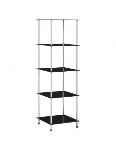 Scaffale a 5 Livelli Nero 40x40x130 cm in Vetro Temperato