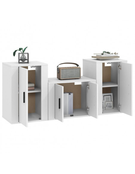 Set Mobili Porta TV 3 pz Bianco in Legno Multistrato