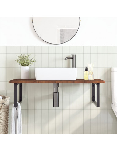 Ripiano a Parete per Lavabo in Acciaio e Massello di Rovere