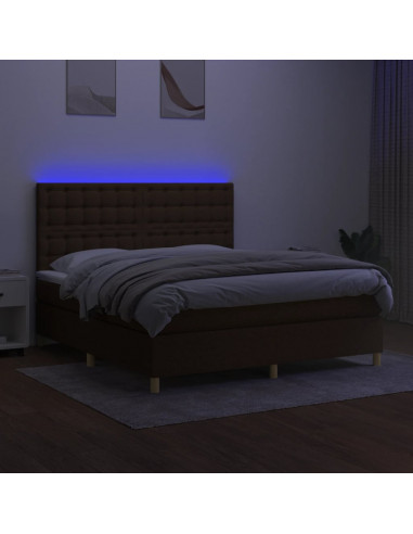 Letto a Molle Materasso e LED Marrone Scuro 160x200 cm Tessuto