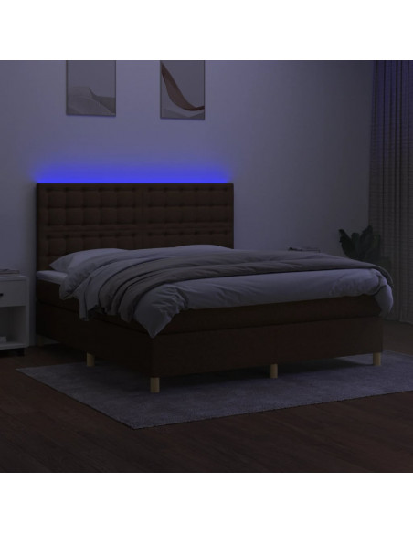 Letto a Molle Materasso e LED Marrone Scuro 160x200 cm Tessuto