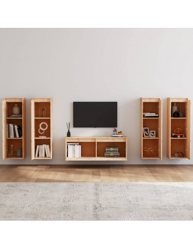 Mobili Porta TV 5 pz in Legno Massello di Pino
