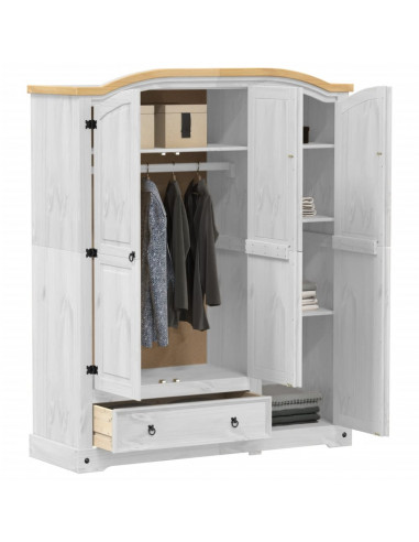 Armadio Corona Bianco 151,5x52x186 cm in Legno Massello di Pino