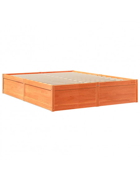 Letto con Materasso Marrone Cera 160x200cm Legno Massello Pino