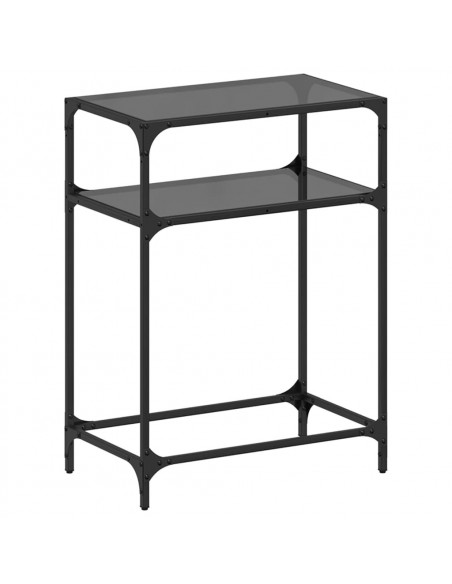 Tavolino Consolle con Piano in Vetro Nero 60x35x81cm in Acciaio