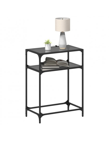 Tavolino Consolle con Piano in Vetro Nero 60x35x81cm in Acciaio