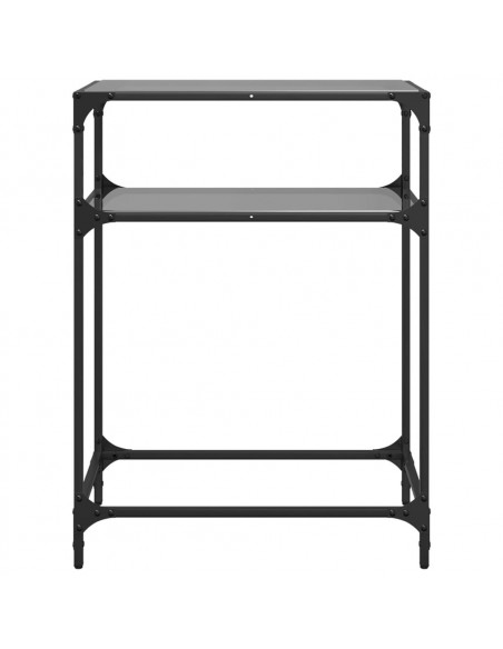 Tavolino Consolle con Piano in Vetro Nero 60x35x81cm in Acciaio