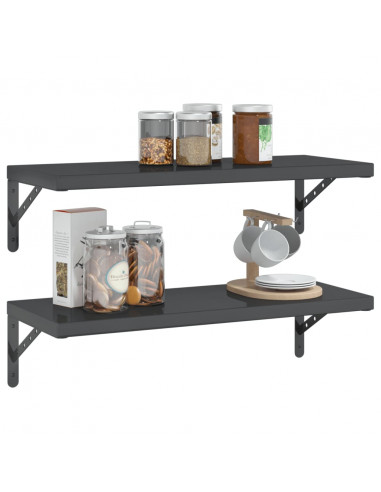 Mensole a Muro 2 pz 75x30 cm Nero in Acciaio Inossidabile