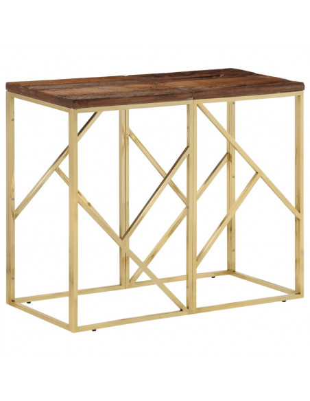 Tavolino Consolle Dorato Acciaio Inox e Traverse Legno Massello