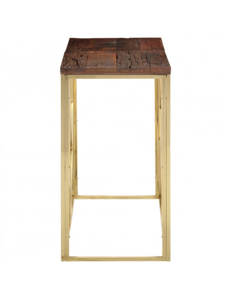 Tavolino Consolle Dorato Acciaio Inox e Traverse Legno Massello