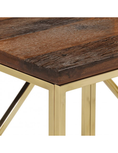 Tavolino Consolle Dorato Acciaio Inox e Traverse Legno Massello