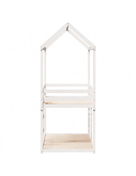 Letto a Castello con Tetto Bianco 80x200 cm Legno Massello Pino