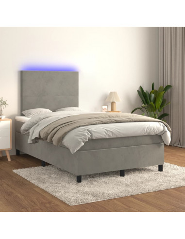 Letto a Molle Materasso e LED Grigio Chiaro 120x190 cm Velluto