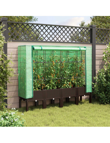 Letto Rialzato con Copertura Serra Effetto Rattan 160x40x140 cm