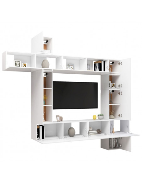 Set Mobili Porta TV 9 pz Bianco in Legno Multistrato