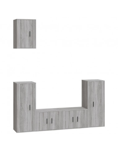 Set di Mobili Porta TV 5 pz Grigio Sonoma in Legno Multistrato