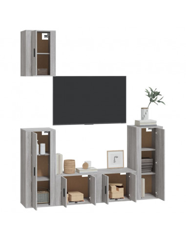 Set di Mobili Porta TV 5 pz Grigio Sonoma in Legno Multistrato