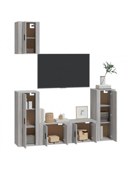 Set di Mobili Porta TV 5 pz Grigio Sonoma in Legno Multistrato
