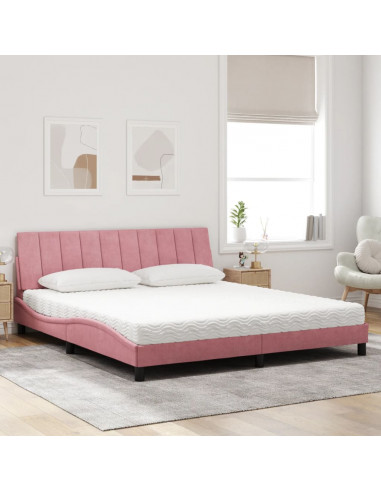 Letto con Materasso Rosa 180x200 cm in Velluto