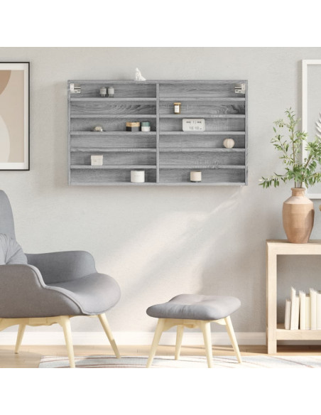Armadietto Vetrina Grigio Sonoma 100x8,5x58cm Legno Multistrato