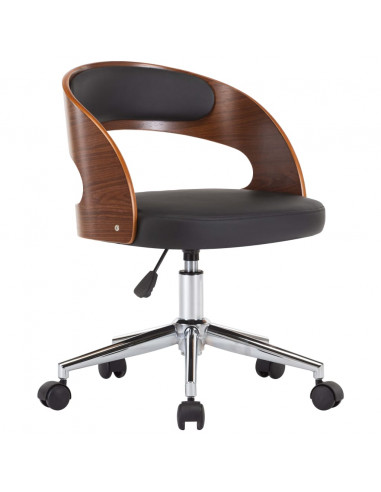 Sedia da Ufficio Girevole Nera in Legno Piegato e Similpelle