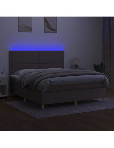 Letto a Molle con Materasso e LED Tortora 180x200 cm in Tessuto