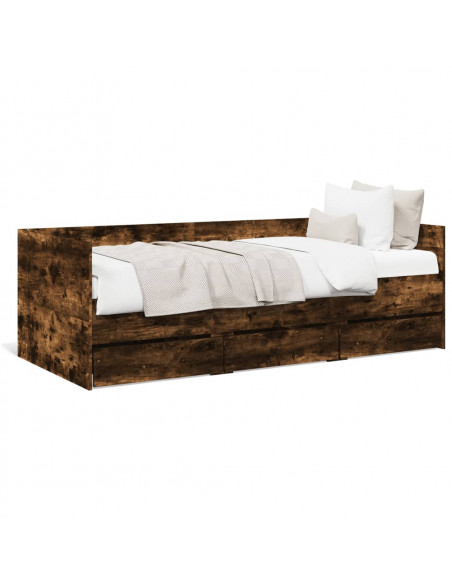 Divano Letto con Cassetti Rovere Fumo 75x190 cm Multistrato