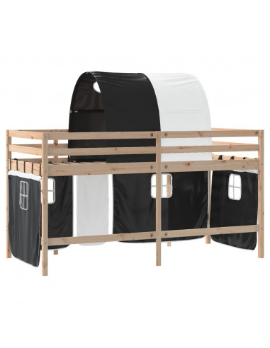 Letto a Soppalco con Tunnel Bambini Bianco e Nero 90x190cm Pino