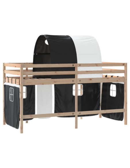 Letto a Soppalco con Tunnel Bambini Bianco e Nero 90x190cm Pino
