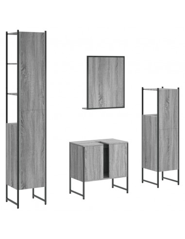 Set Mobili da Bagno 4 pz Grigio Sonoma in Legno Multistrato