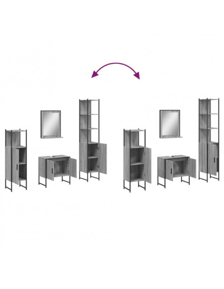Set Mobili da Bagno 4 pz Grigio Sonoma in Legno Multistrato