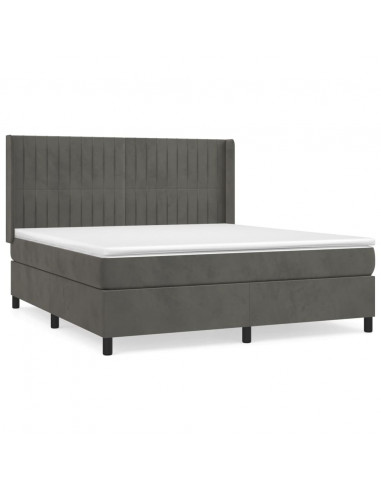 Giroletto a Molle con Materasso Grigio Scuro 160x200 cm Velluto