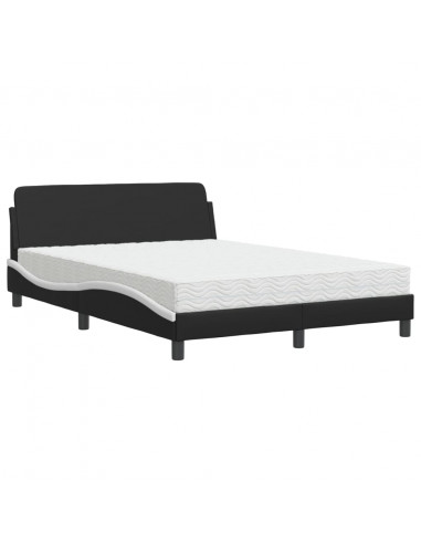 Letto con Materasso Nero e Bianco 140x200 cm in Similpelle
