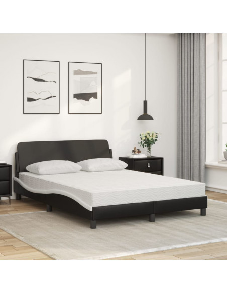 Letto con Materasso Nero e Bianco 140x200 cm in Similpelle