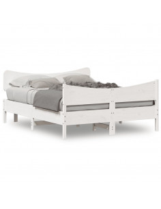 Giroletto con Testiera Bianco 160x200 cm Legno Massello di Pino 2